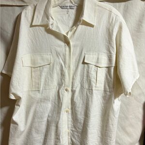 Trina Turk L women’s Cream Button Down linen Shirt